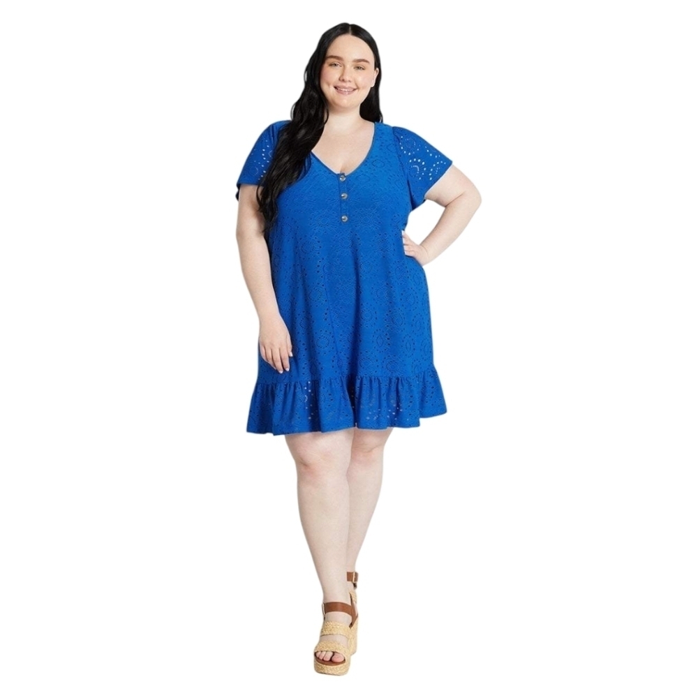 NWT Modcloth "Light Shining Through" Blue Eyelet Lace Babydoll Dress Size Medium